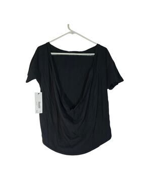 OAK Black Cowl Neck Top Short Sleeve Draped Front Womens Size S
